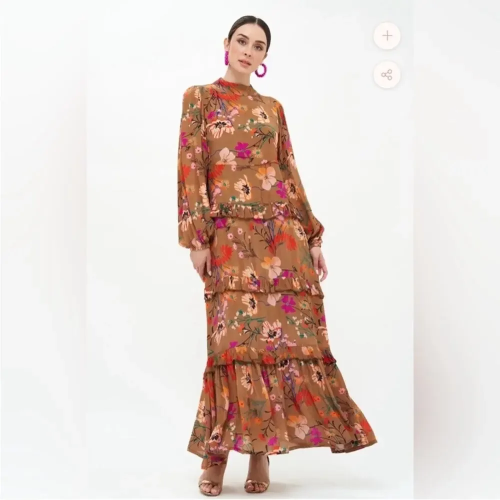 Oliphant Mock Neck Tiered Maxi Dress Woodland Mocha